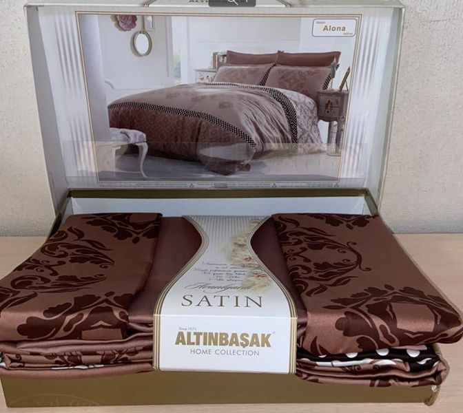Постільна білизна Altinbasak Alona kahve сатин люкс євро 39600 фото