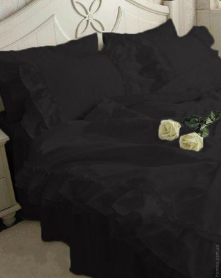 Постельное белье Almira Mix Черный Премиум с двойными рюшами полуторный 57469 фото