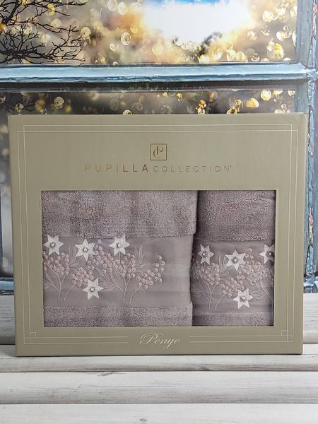 Набір махрових рушників Pupilla з 2-х штук 50х90 см + 70х140 см з вишивкою 3Д, модель 20 167610 фото