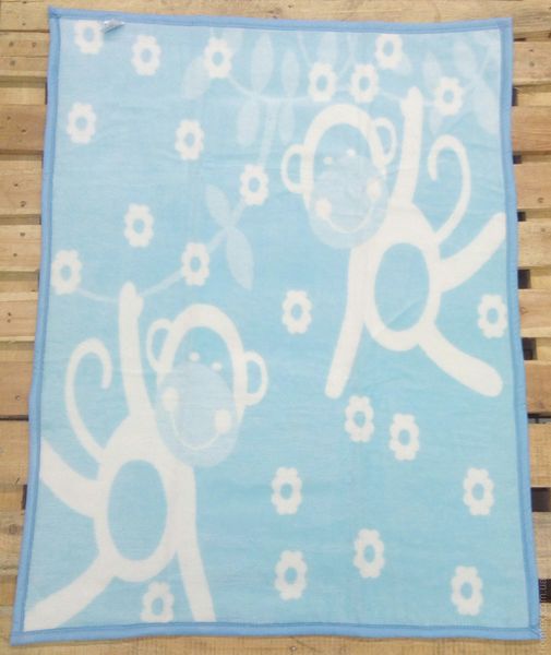 Плед-одеяло Zeron детское акрил бело-голубое с обезьянкой 90х120 см 74821 фото