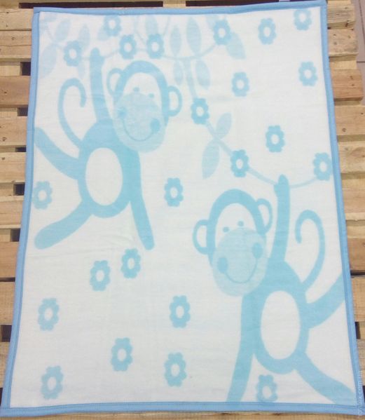 Плед-ковдра Zeron дитяче акрил біло-блакитне з мавпочкою 90х120 см 74821 фото
