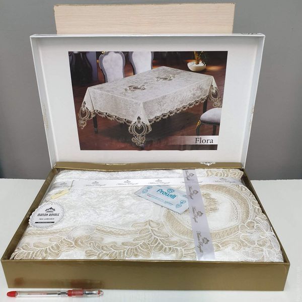 Скатертина прямокутна Zeron Flora Krem 160х220 см 118520 фото