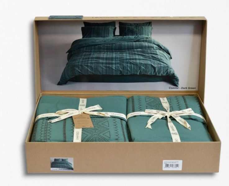 Постельное белье вареный хлопок Limasso Coastal Trio Dark Green евро 210541 фото