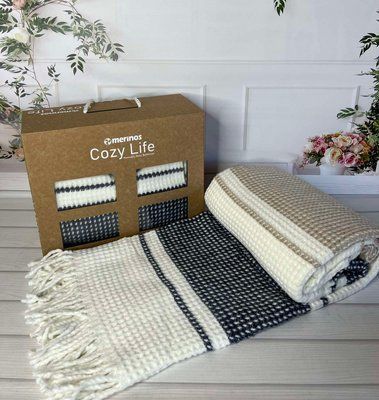 Плед бавовняний Merinos Cozy Life 180x220 см, Blue krem 215960 фото
