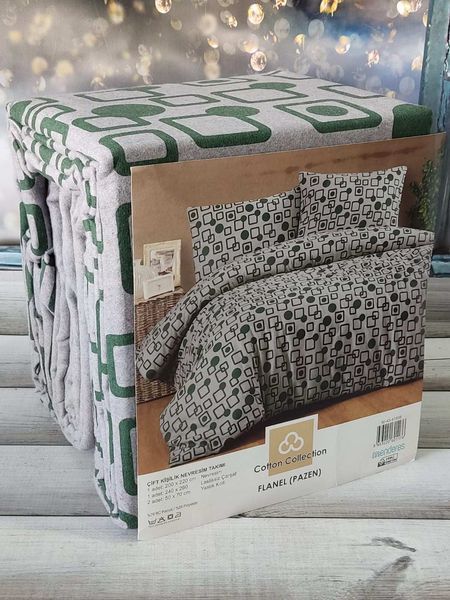 Постільна білизна Cotton Collection Зелений квадрат полуторне 175616 фото