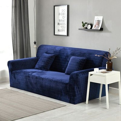 Чехол на двухместный диван HomyTex Бархатный плюш Синий 71075 фото