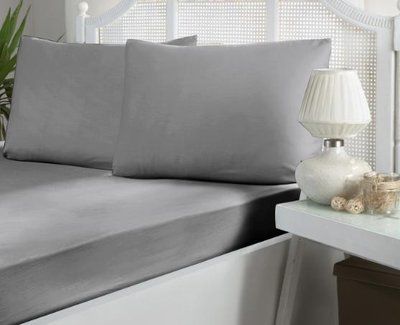 Простирадло сатинова на резинці First choice grey 180x200+30 см з наволочками 202617 фото