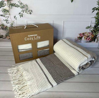 Плед бавовняний Merinos Cozy Life 180x220 см, Kahve krem 215962 фото