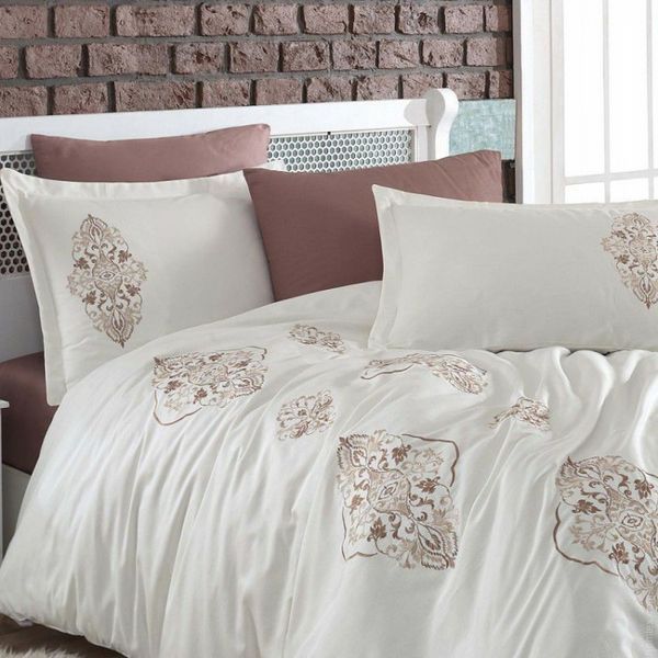 Постельное белье Dantela Vita Embroidered Ottoman Krem - Kahve евро 70510 фото