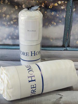 Сатинове простирадло на гумці Diore Home 160x200+30 см з наволочками молочна 168209 фото