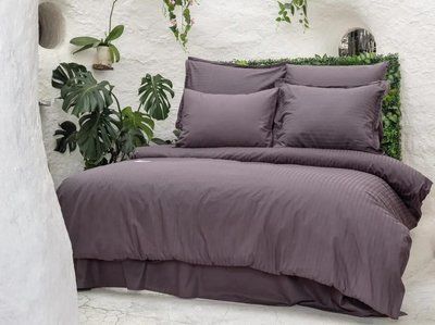 Постільна білизна Altinbasak сатин жаккард однотонний Allways plum євро 205716 фото