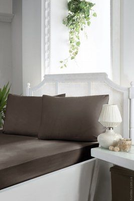 Простирадло на гумці First Choice сатин Chocolate 180x200+30 см з наволочками 121845 фото