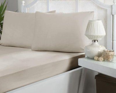 Простирадло сатинова на резинці First choice beige 160x200+30 см з наволочками 202622 фото