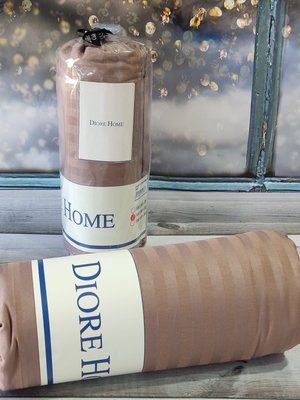 Сатинове простирадло на гумці Diore Home 160x200+30 см з наволочками коричнева 168213 фото