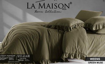 Постільна білизна варена бавовна La Maison Weens green muse з рюшами євро 218454 фото