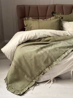 Покривало жакардове Saheser Tziana khaki 240х260 см з наволочками 214719 фото