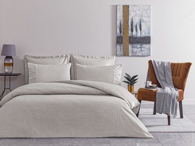 Постельное белье TAC Premium Basic gri Сатин-Stripe евро 203789 фото