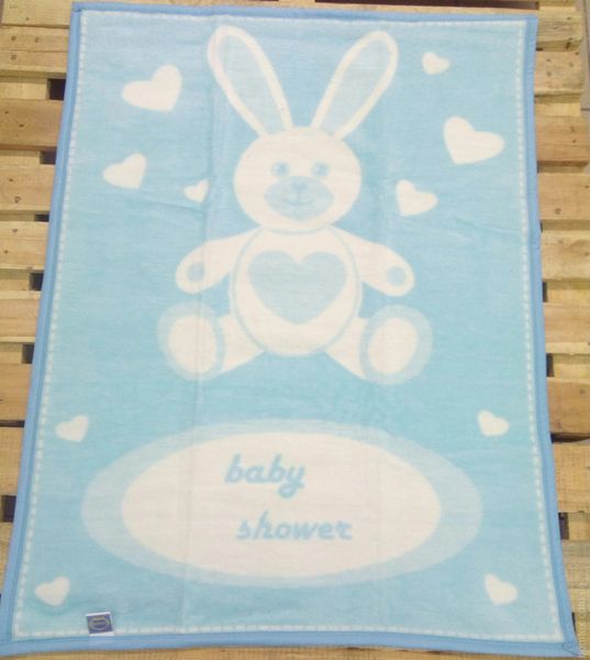 Плед-одеяло Zeron детское акрил бело-голубое с зайкой 90х120 см 74820 фото
