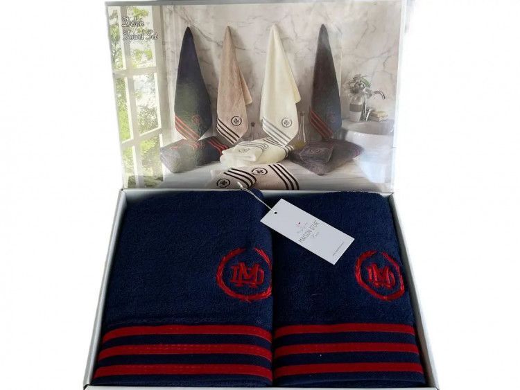 Набор полотенец Maison D'or Delon Navy Red из 3-х штук 30x50 см+ 50x100 см+ 70x140 см 201327 фото