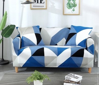 Чохол на тримісний диван HomyTex принт Ромб синьо-блакитний 65571 фото