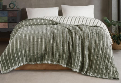 Муслинове покривало Moss Home 230x250 см Вузька смужка оливка крем 213008 фото