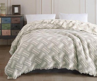Муслинове покривало Moss Home 230x250 см Смужки крем - оливка 210875 фото