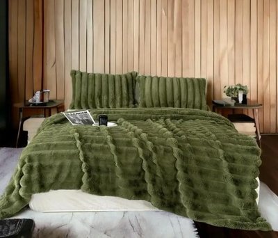 Плед - Покрывало Home Textile Sable Полоска 200x230 см с искусственного меха оливковый 175819 фото