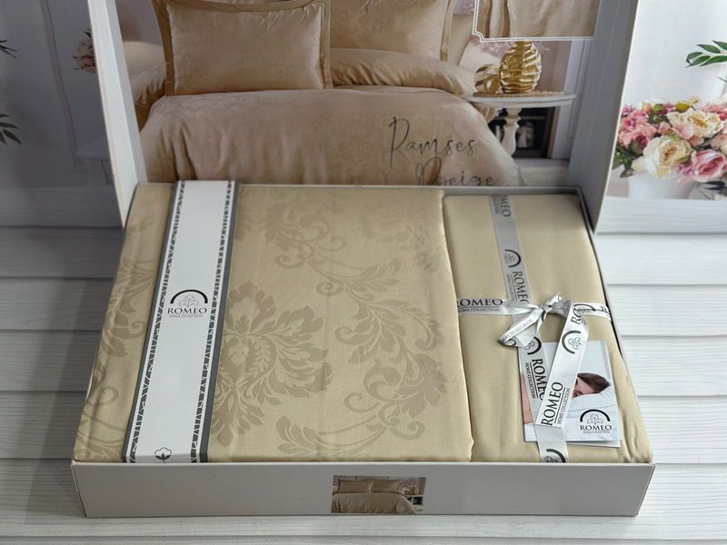Постільна білизна сатин - жаккард Romeo Home Ramses beige євро 209494 фото