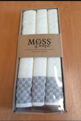 Набір вафельних рушників Moss Home з 3-х штук 45х70 см, темно-сірий кант 206901 фото