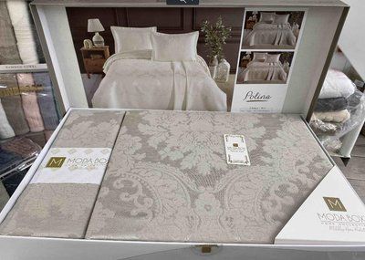 Покривало жакардове Moda Box Polina 240x260 см бежеве з наволочками 210818 фото