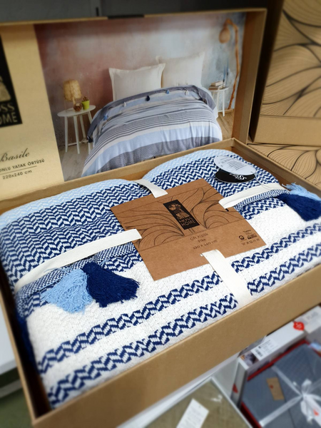 Покрывало хлопковое Moss Home 220x240 см (синий с голубым) 207902 фото