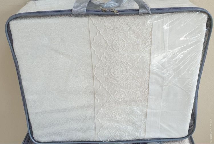 Покривало жакардове з мереживом Karaca Home 230x250 см з наволочками молочне 197076 фото