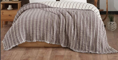 Муслинове покривало Moss Home 230x250 см Вузька смужка темний беж - крем 213010 фото