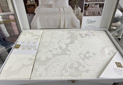 Покривало жакардове Moda Box Polina 240x260 см молочне з наволочками 210819 фото