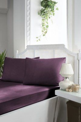 Простирадло на гумці First Choice сатин Koyu Lilac 180x200+30 см з наволочками 121840 фото