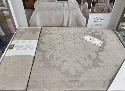 Покривало жакардове Moda Box Polina 240x260 см сіро-бежеве з наволочками 210820 фото