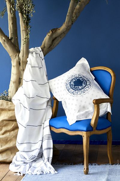 Набор постельное белье с пледом и покрывалом Karaca Home Belina mavi 2019-2 голубой евро 64936 фото