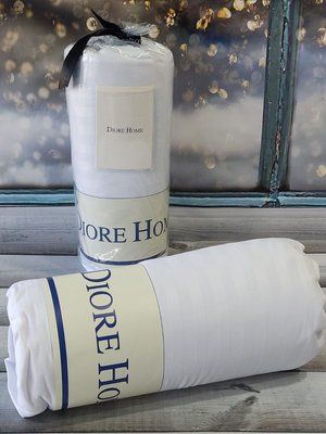 Сатинове простирадло на гумці Diore Home 160x200+30 см з наволочками біла 168218 фото
