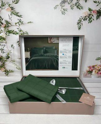 Постельное белье Belizza Square Green сатин-жаккард евро 214524 фото