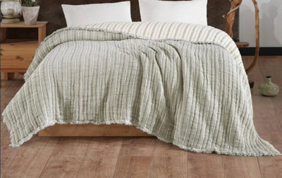 Муслинове покривало Moss Home 230x250 см Вузька смужка крем-м'ята 213012 фото