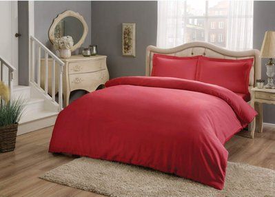 Постельное белье TAC Basic Red Сатин евро 100023 фото