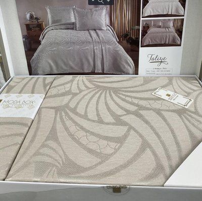 Покривало жакардове Moda Box Taliye 240x260 см бежеве з наволочками 210821 фото