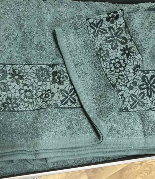 Махрова простирадло - Піке Sikel cotton Botanik 200x220 см зелений 112775 фото