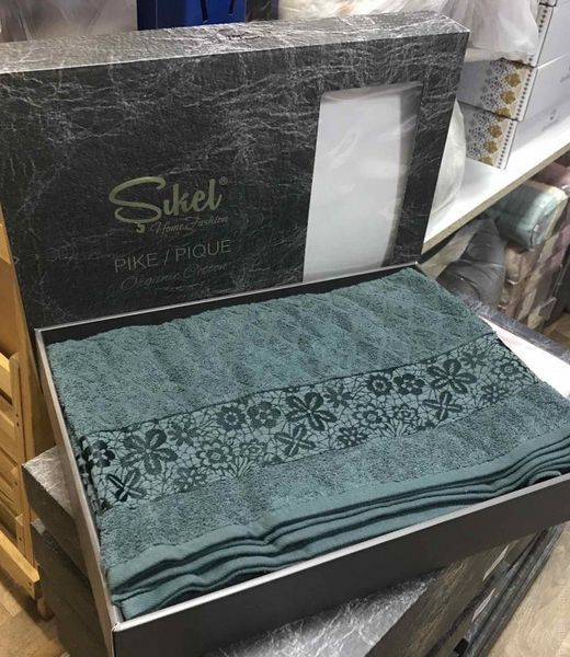 Махрова простирадло - Піке Sikel cotton Botanik 200x220 см зелений 112775 фото