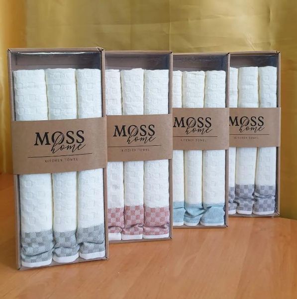 Набір вафельних рушників Moss Home з 3-х штук 45х70 см, сірий кант 206904 фото