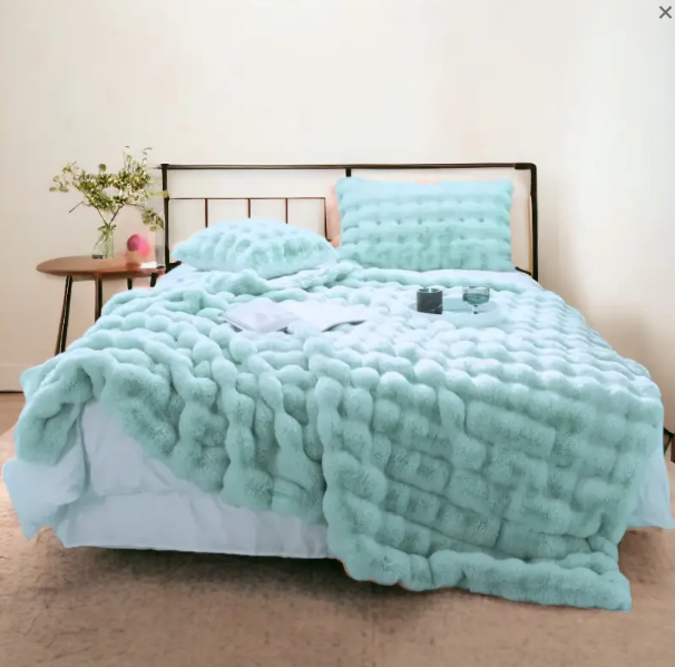 Плед - Покрывало Home Textile Sable 200x230 см с искусственного меха голубое 184890 фото