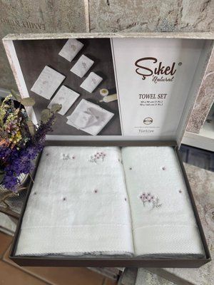 Набор махровых полотенец из 2-х штук Sikel Веточки 50x90+70x140 см, модель 3 208230 фото