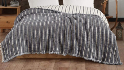 Муслинове покривало Moss Home 230x250 см Вузька смужка антрацит - крем 213013 фото
