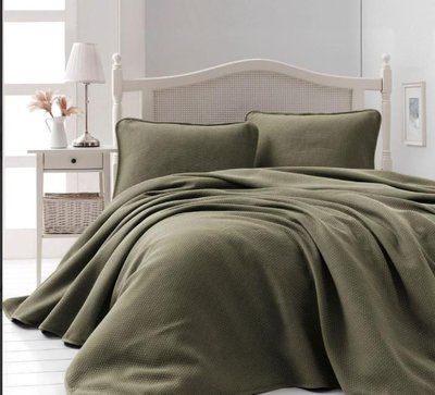 Покривало жакардове Saheser Liv khaki 240х260 см з наволочками 204908 фото