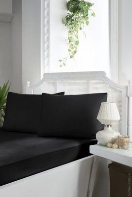 Простирадло на гумці First Choice сатин Koyu Siyah 180x200+30 см з наволочками 121837 фото